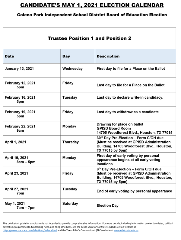 Election Calendar 